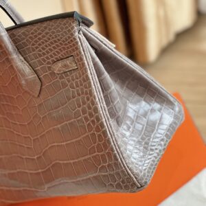 Hermes Etoupe Birkin 25 Porosus Genuine Crocodile Leather Palladium Hardware