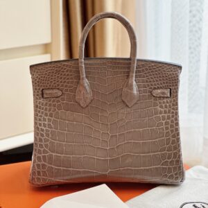 Hermes Etoupe Birkin 25 Porosus Genuine Crocodile Leather Palladium Hardware