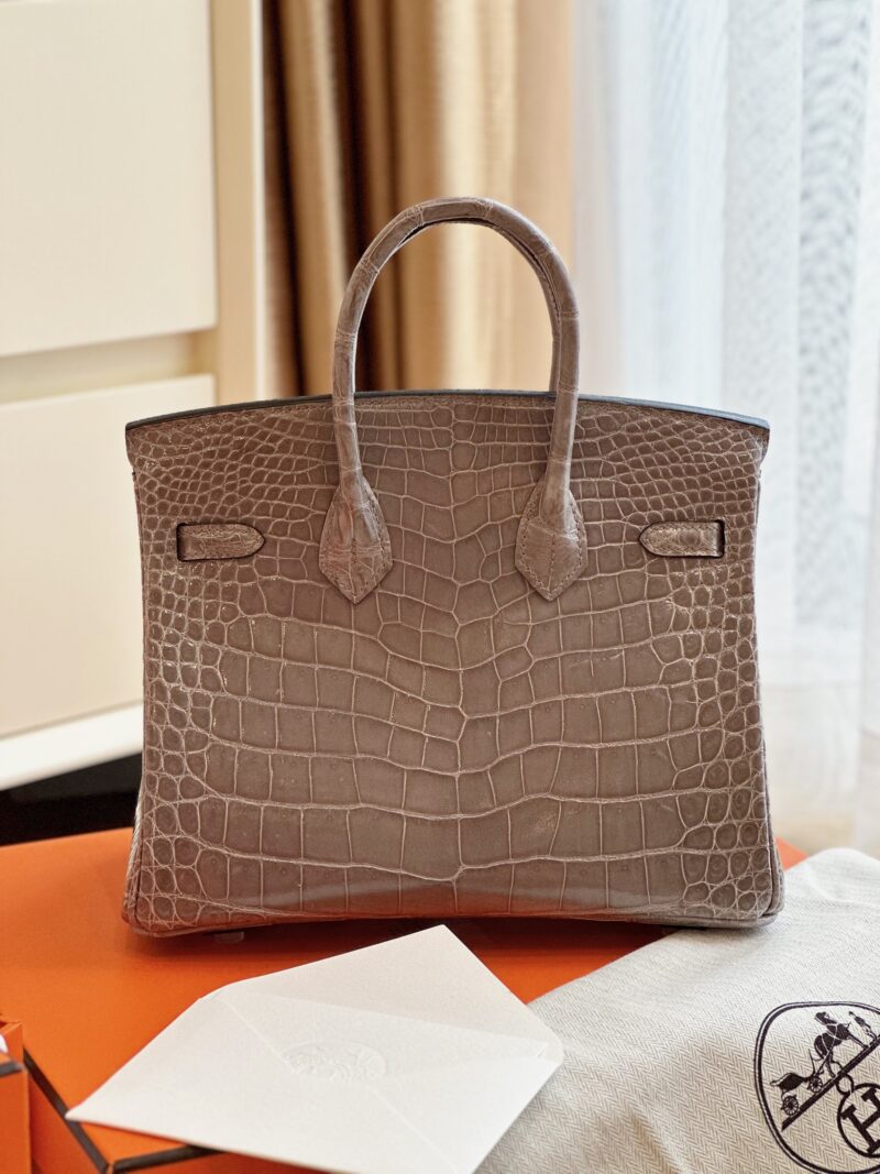 Hermes Etoupe Birkin 25 Porosus Genuine Crocodile Leather Palladium Hardware