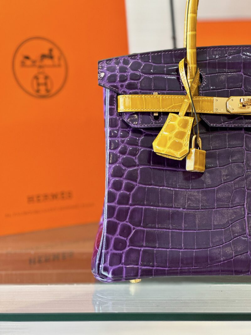 Hermes Birkin 30 Purple/Gold Genuine Crocodile Leather Gold Hardware – Custom Made