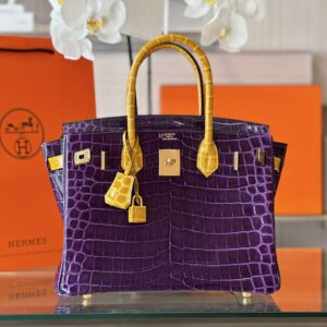 Hermes Birkin 30 Purple/Gold Genuine Crocodile Leather Gold Hardware – Custom Made