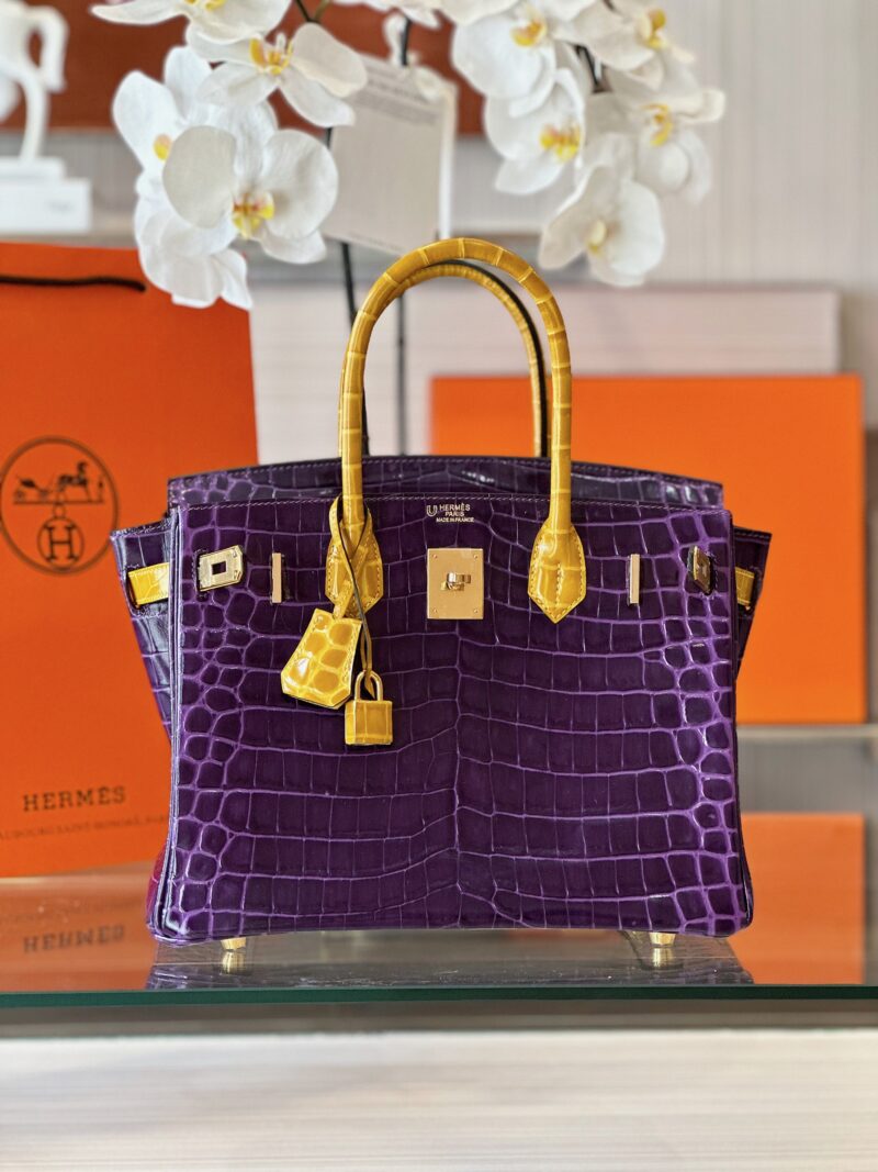 Hermes Birkin 30 Purple/Gold Genuine Crocodile Leather Gold Hardware – Custom Made