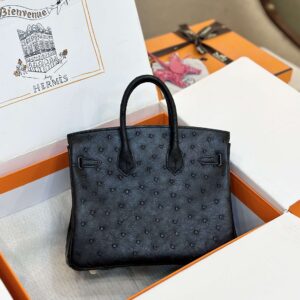 Hermes Birkin 25 Black Ostrich Leather Gold Hardware