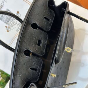 Hermes Birkin 25 Black Ostrich Leather Gold Hardware