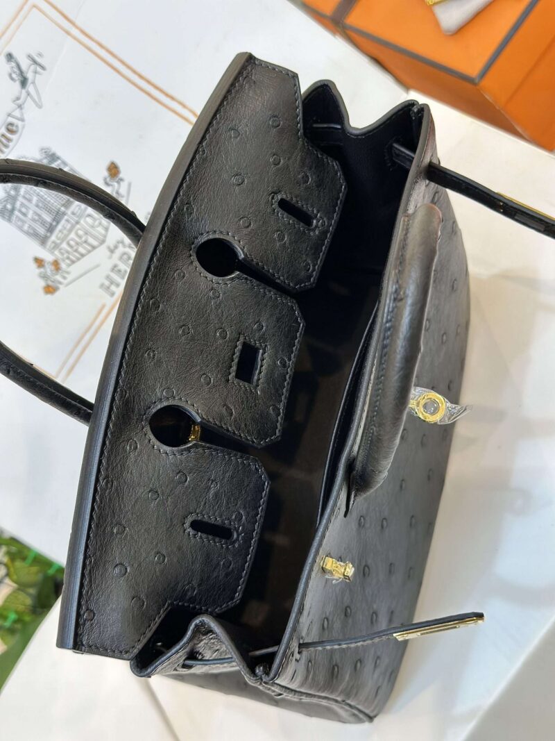 Hermes Birkin 25 Black Ostrich Leather Gold Hardware