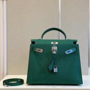 Hermes Kelly 28 Green Epsom Leather Palladium Hardware