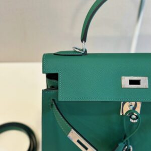 Hermes Kelly 28 Green Epsom Leather Palladium Hardware