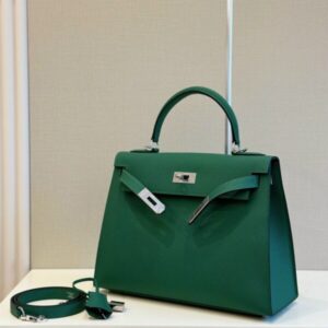 Hermes Kelly 28 Green Epsom Leather Palladium Hardware