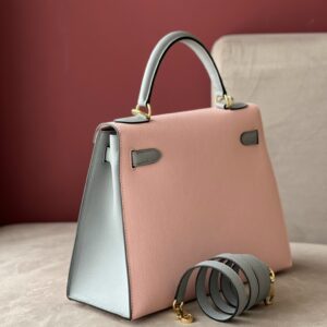 Hermes Kelly 25 Rose Sakura & Gris Perle Chèvre Epsom Leather Gold Hardware