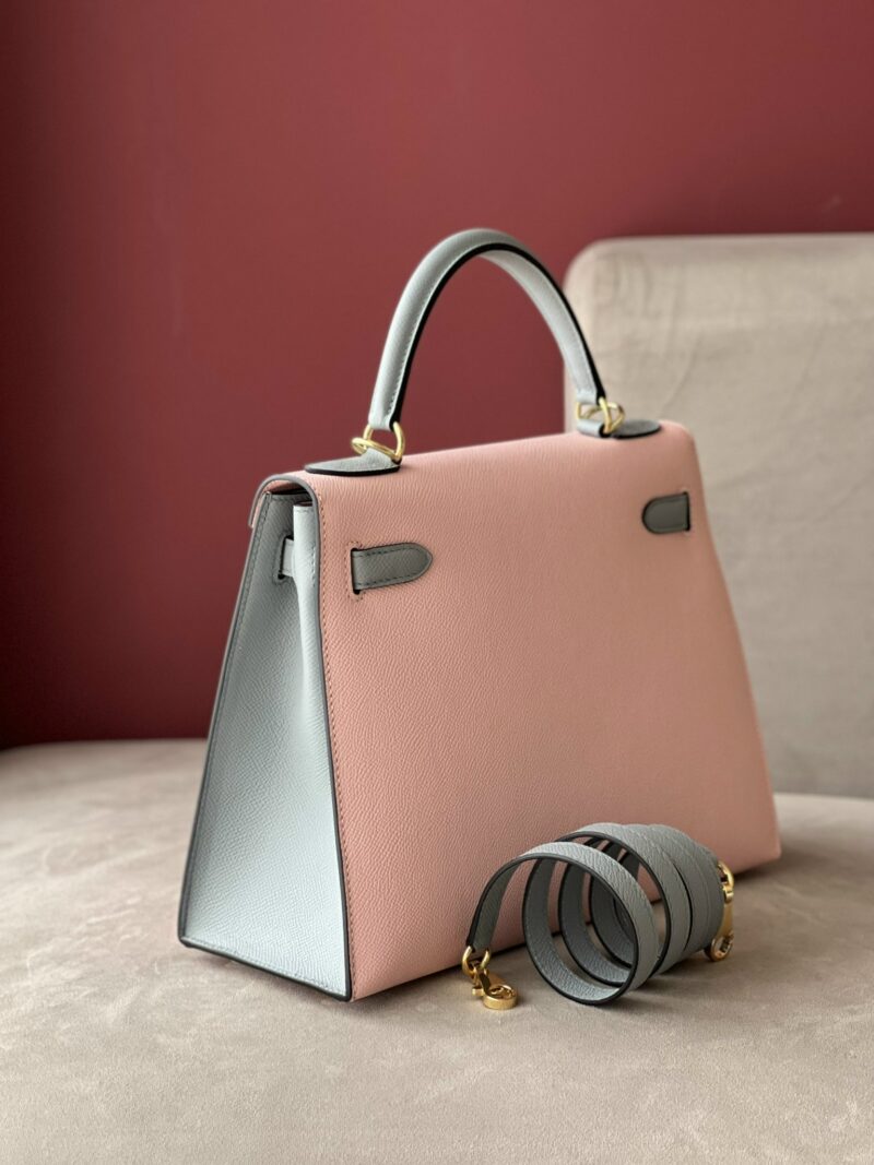 Hermes Kelly 25 Rose Sakura & Gris Perle Chèvre Epsom Leather Gold Hardware