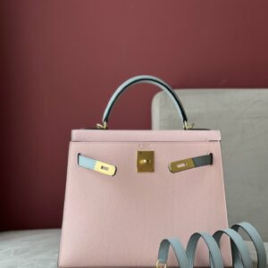 Hermes Kelly 25 Rose Sakura & Gris Perle Chèvre Epsom Leather Gold Hardware