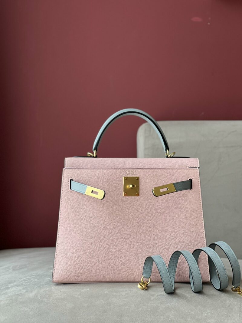Hermes Kelly 25 Rose Sakura & Gris Perle Chèvre Epsom Leather Gold Hardware