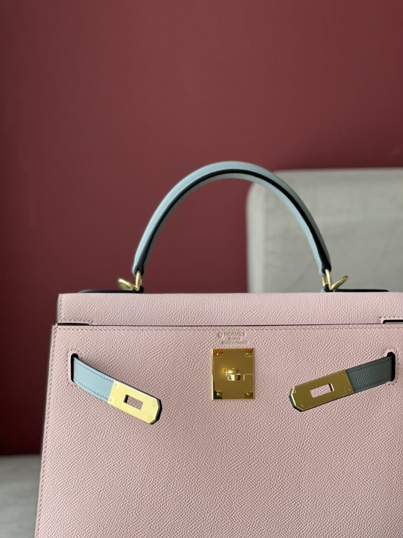 Hermes Kelly 25 Rose Sakura & Gris Perle Chèvre Epsom Leather Gold Hardware