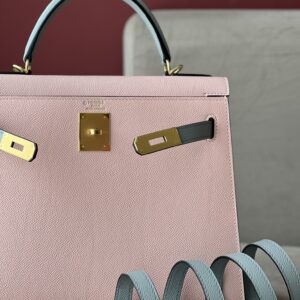 Hermes Kelly 25 Rose Sakura & Gris Perle Chèvre Epsom Leather Gold Hardware