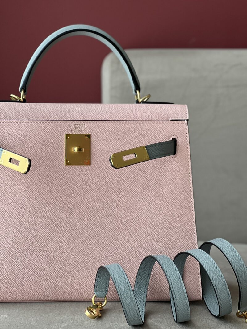 Hermes Kelly 25 Rose Sakura & Gris Perle Chèvre Epsom Leather Gold Hardware