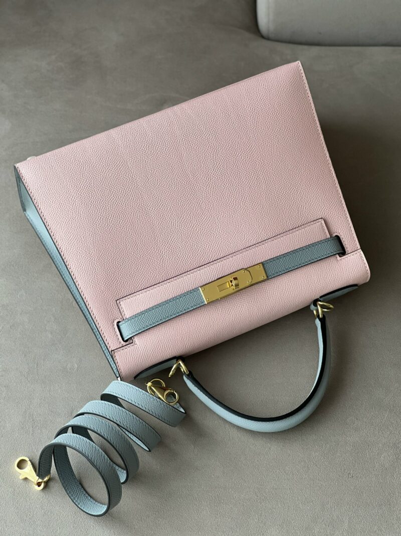 Hermes Kelly 25 Rose Sakura & Gris Perle Chèvre Epsom Leather Gold Hardware