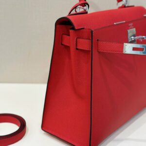 Hermes Kelly 28 Red Epsom Leather  Palladium Hardware