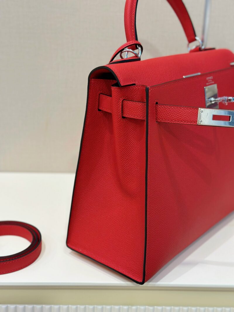 Hermes Kelly 28 Red Epsom Leather  Palladium Hardware
