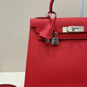 Hermes Kelly 28 Red Epsom Leather  Palladium Hardware