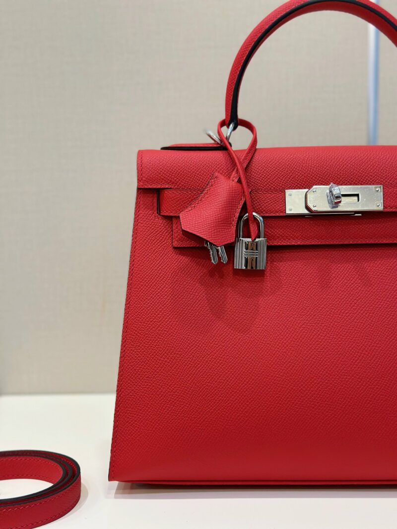 Hermes Kelly 28 Red Epsom Leather  Palladium Hardware