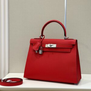 Hermes Kelly 28 Red Epsom Leather  Palladium Hardware