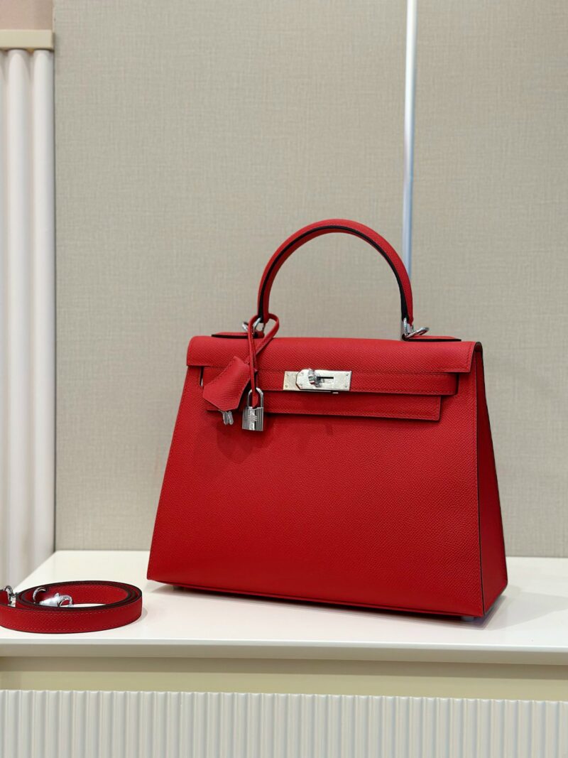 Hermes Kelly 28 Red Epsom Leather  Palladium Hardware