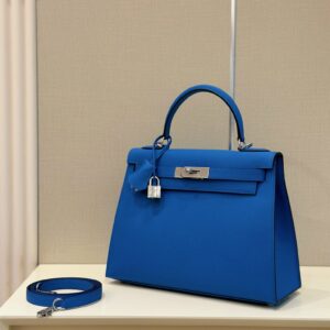 Hermes Kelly 28 Blue Electric Epsom Leather  Palladium Hardware