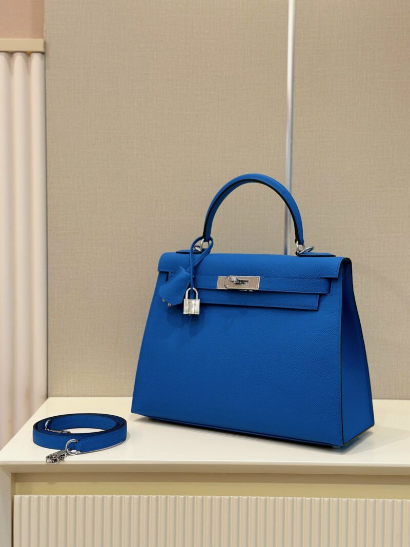 Hermes Kelly 28 Blue Electric Epsom Leather  Palladium Hardware