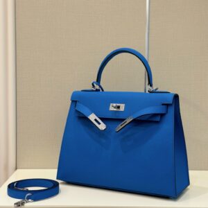 Hermes Kelly 28 Blue Electric Epsom Leather  Palladium Hardware