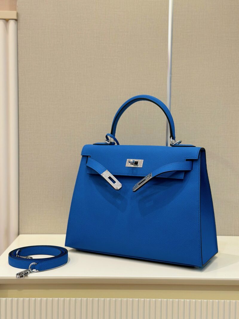 Hermes Kelly 28 Blue Electric Epsom Leather  Palladium Hardware