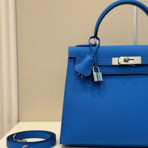 Hermes Kelly 28 Blue Electric Epsom Leather  Palladium Hardware
