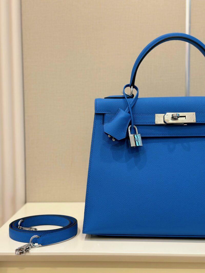 Hermes Kelly 28 Blue Electric Epsom Leather  Palladium Hardware