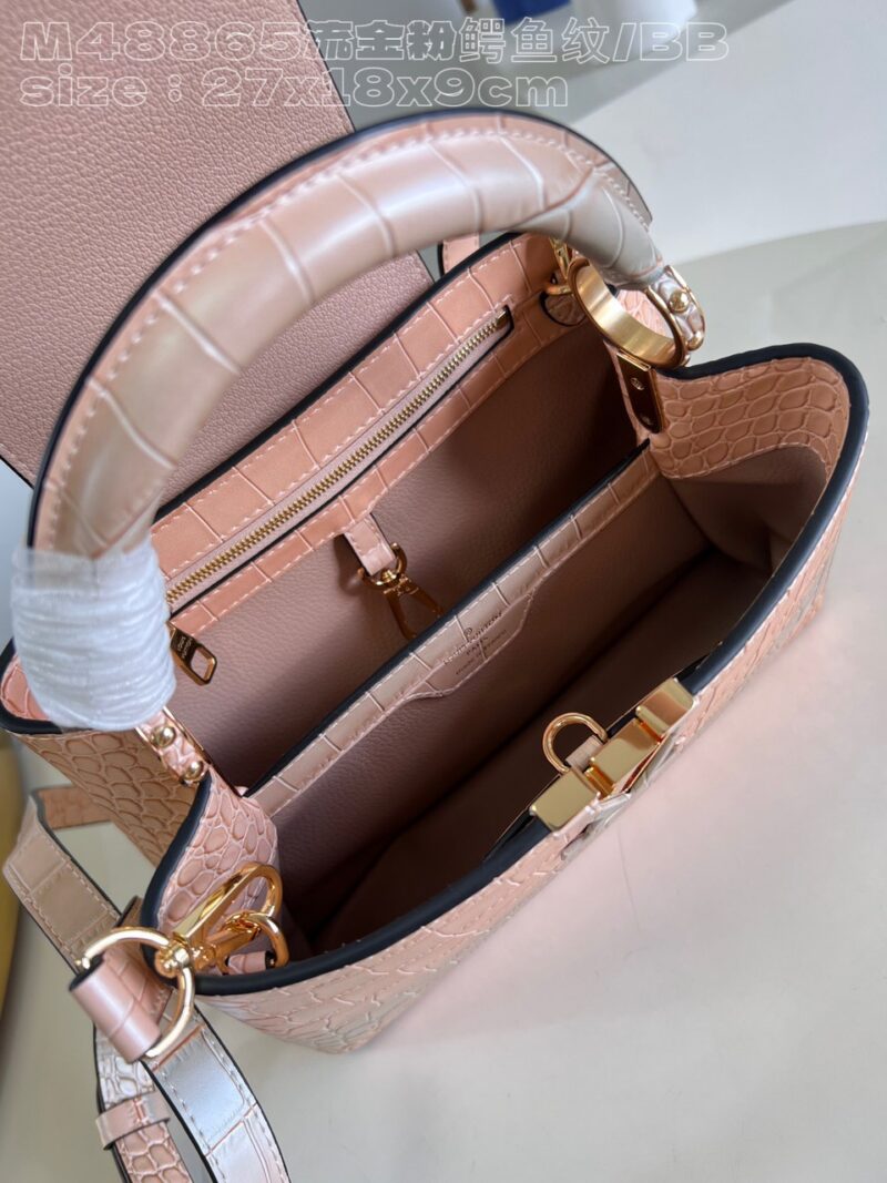 Louis Vuitton LV Capucines BB Like Auth Crocodile Leather Pink Handbags 27cm