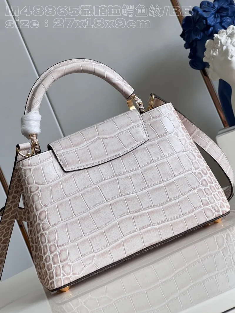 Louis Vuitton LV Capucines Crocodile Leather Handbag with Gold Buckle 31cm