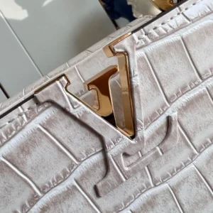 Louis Vuitton LV Capucines Crocodile Leather Handbag with Gold Buckle 31cm