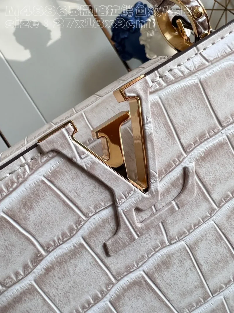 Louis Vuitton LV Capucines Crocodile Leather Handbag with Gold Buckle 31cm