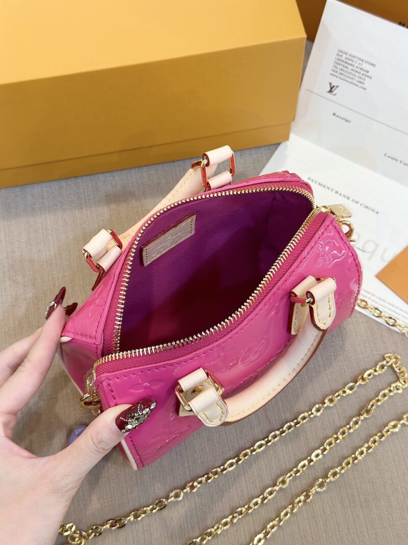 Louis Vuitton LV Nano Speedy Pink Shiny Leather Handbags 16x10x7,5cm