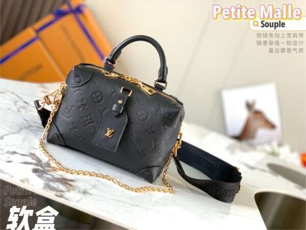 Louis Vuitton Petite Malle Black Lock Gold Handbags 20x14cm