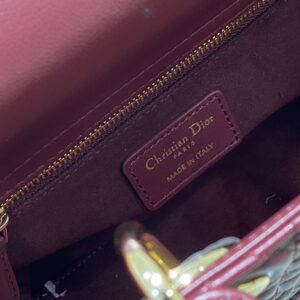 Dior Lady ABC High-end Women’s Handbag, Dark Red, Soft Leather 20cm