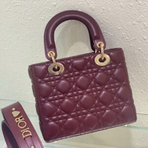 Dior Lady ABC High-end Women’s Handbag, Dark Red, Soft Leather 20cm