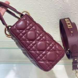Dior Lady ABC High-end Women’s Handbag, Dark Red, Soft Leather 20cm