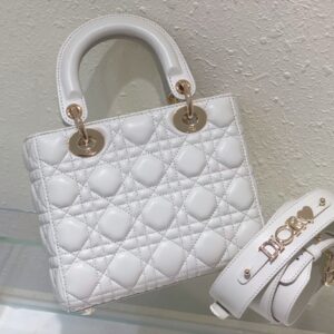 Dior Lady ABC High-end Women’s Handbag White Soft Leather 20cm