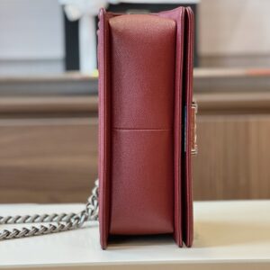 Chanel Boy Medium Handbag Woman’s V-Pattern Red Leather 25cm