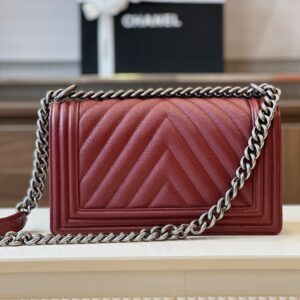 Chanel Boy Medium Handbag Woman’s V-Pattern Red Leather 25cm