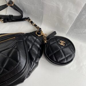 Chanel Bumbag Black Wrinkled Leather Lock Gold Handbags 34x15x6cm