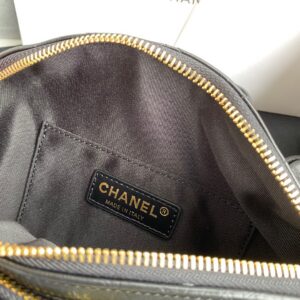 Chanel Bumbag Black Wrinkled Leather Lock Gold Handbags 34x15x6cm
