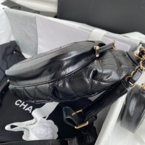 Chanel Bumbag Black Wrinkled Leather Lock Gold Handbags 34x15x6cm