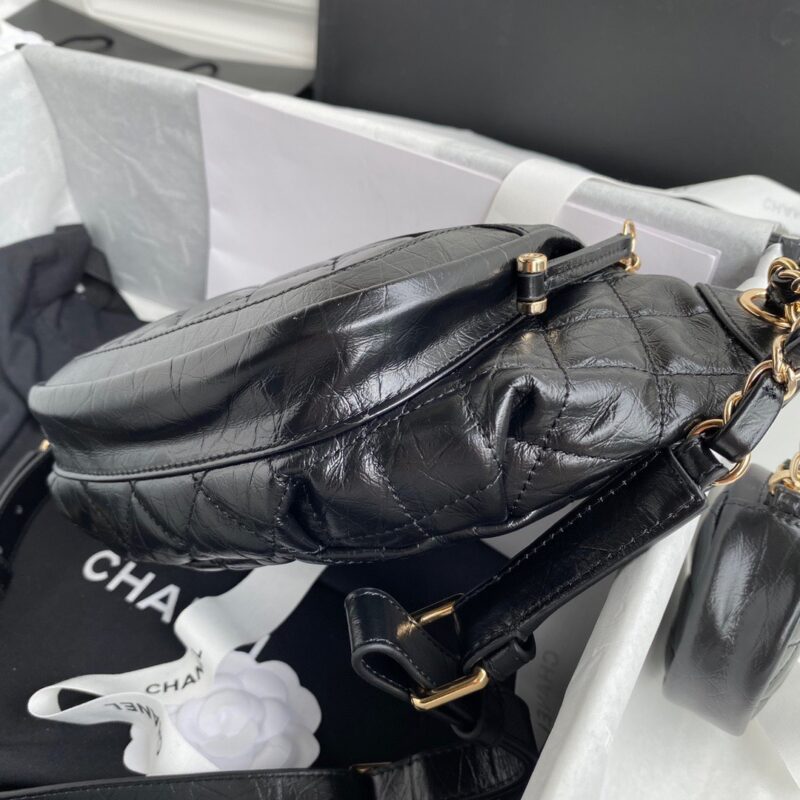 Chanel Bumbag Black Wrinkled Leather Lock Gold Handbags 34x15x6cm