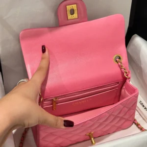 Chanel Classic Bell Bag Like Auth Handbags Bink Lock Gold Smooth Leather 20cm