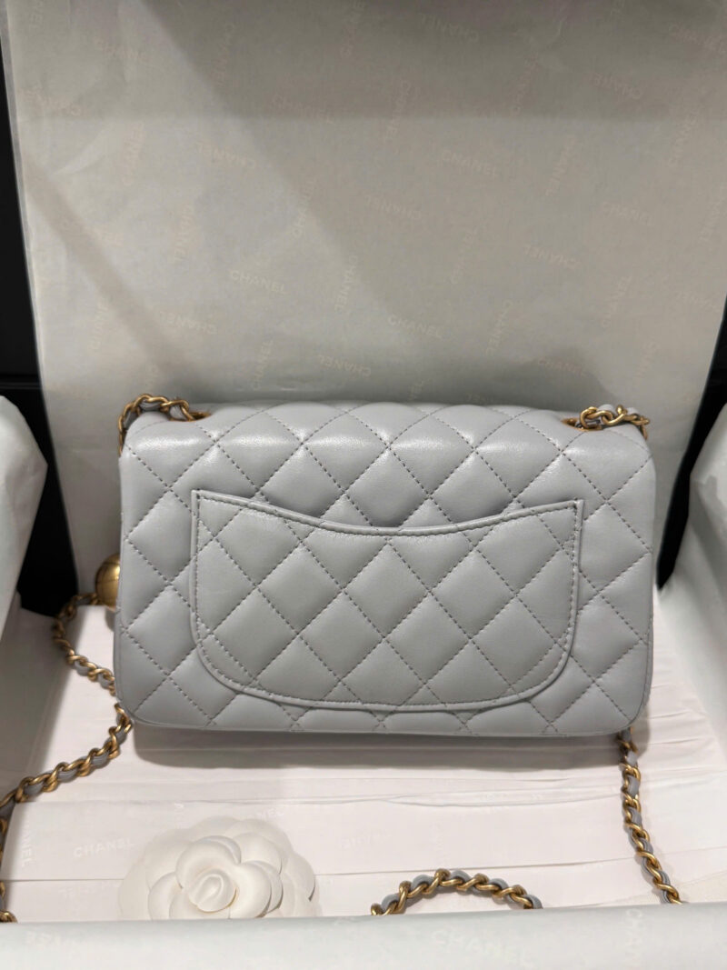 Chanel Classic Woman’s Smooth Leather Grey Like Auth Handbags 20cm